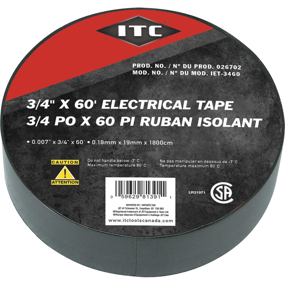 JET  Electrical Tape19 mm (3/4") x 18.28 m (60'), Black